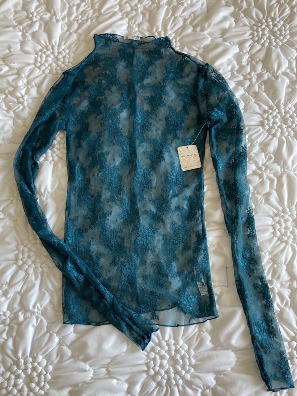 Free people intimately Sheer Teal Lace floral Long-Sleeve Top